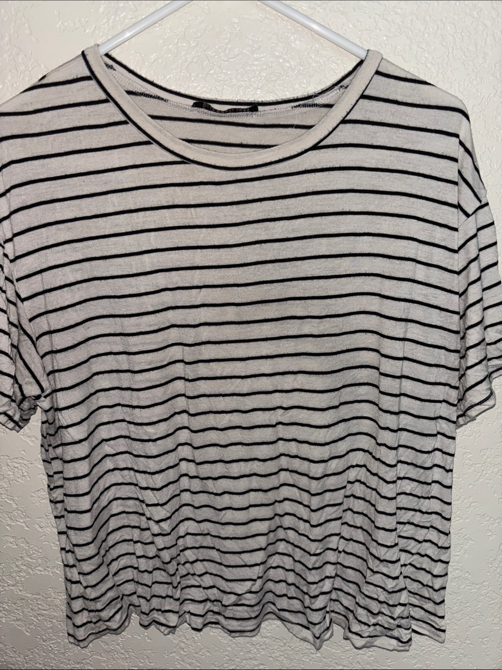 Women’s Black & White Striped Short Sleeve Crew Tee